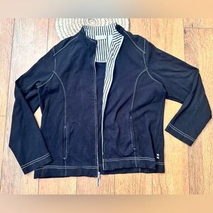 Liz Claiborne Black Zip Up Soft Lightweight Jacket with White Accents